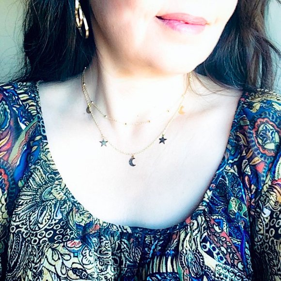 S925 Rose Gold Moon Star Layered Necklace - Picture 2 of 9